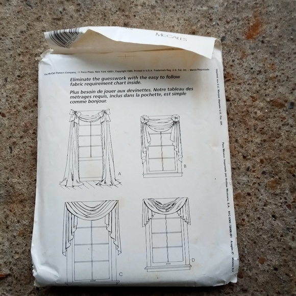 McCall's Sewing Pattern 649 Window Treatments Curtains Swag Valance - Picture 2 of 2